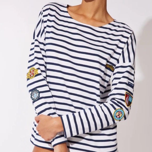 NWT SAINT JAMES / SOLID & STRIPED Drop-Shoulder Breton Shirt Cotton XS Small - Picture 1 of 4